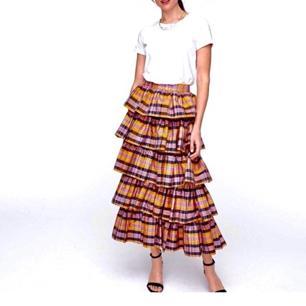 J.Crew Limited Edition Silk Tiered Plaid Skirt size 4